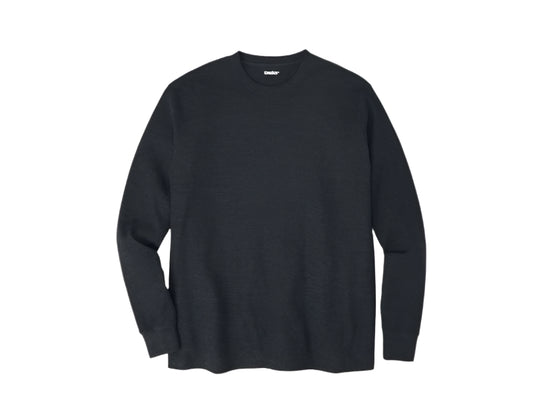 Charcoal waffle knit thermal crewneck t-shirt with long sleeves and textured cotton-blend fabric