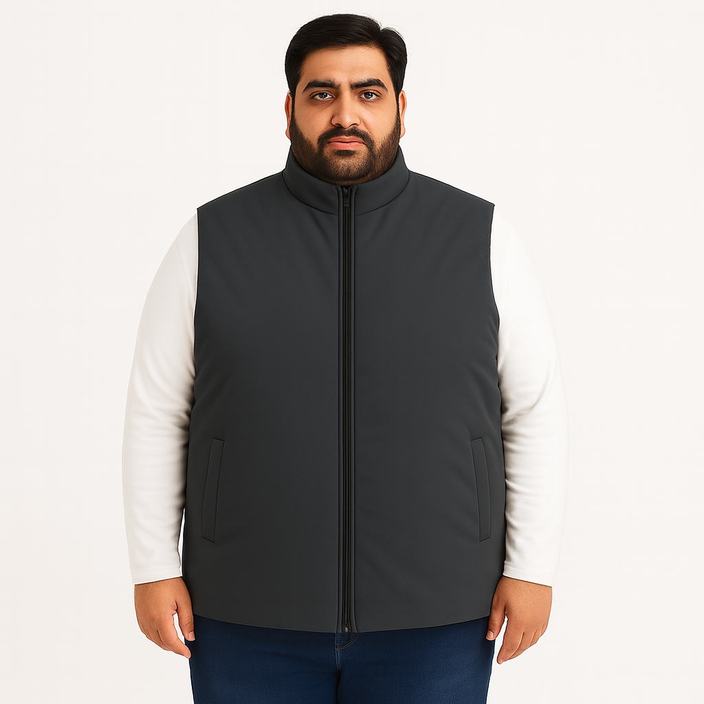 Charcoal Plus-Size Sleeveless Puffer Jacket PSM-10006
