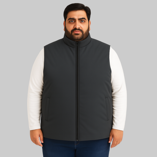 Charcoal Plus-Size Sleeveless Puffer Jacket PSM-10006