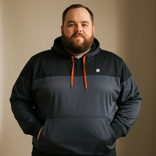 Charcoal Black Polyester Zip Neck Kangaroo Hoodie PSM-7371