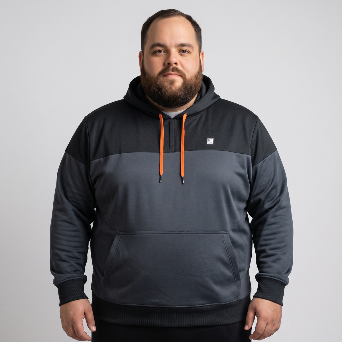 Charcoal Black Polyester Zip Neck Kangaroo Hoodie PSM-7371