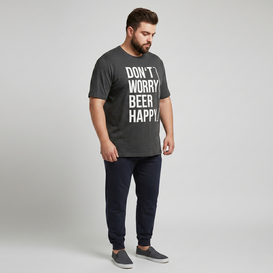 Charcoal Dont Worry Big Size Crewneck T-Shirt PSM-8215