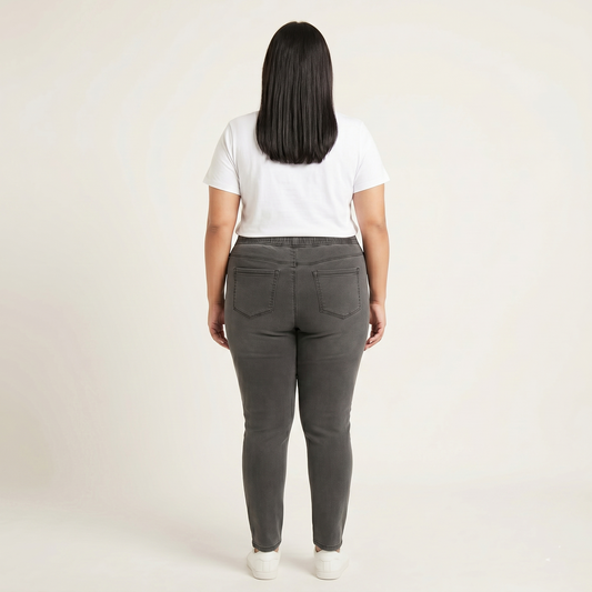 Charcoal Elastic Waist Slim Straight Denim Pants PSW-11080