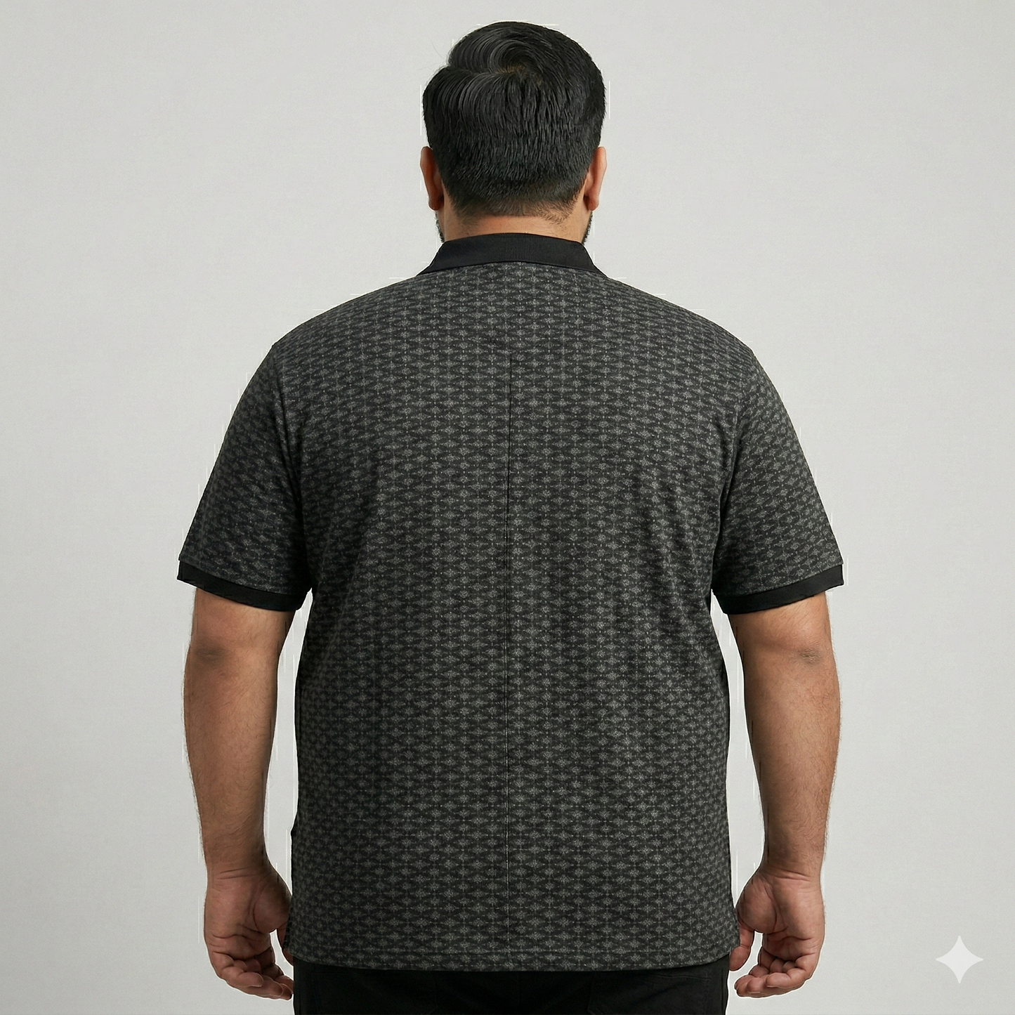 Charcoal Micro Motif Zip Neck Plus Size Polo Shirt PSM-10867