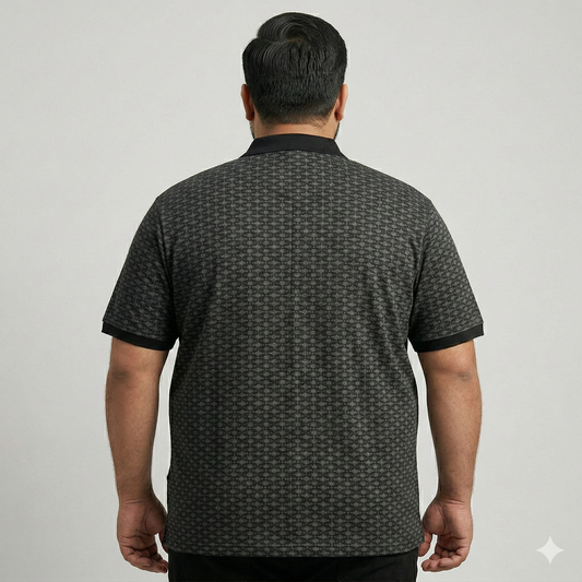 Charcoal Micro Motif Zip Neck Plus Size Polo Shirt PSM-10867
