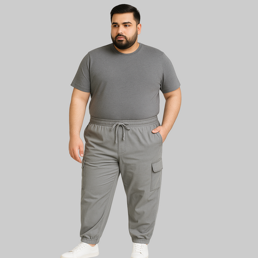 Charcoal Plus-Size Cargo Cotton Joggers PSM-8813