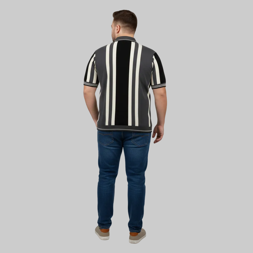 Charcoal Vertical Stripe Polo T-Shirt PSM-10638