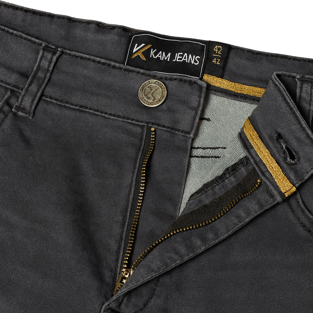 Charcoal grey regular fit straight leg stretch jeans – cotton blend.