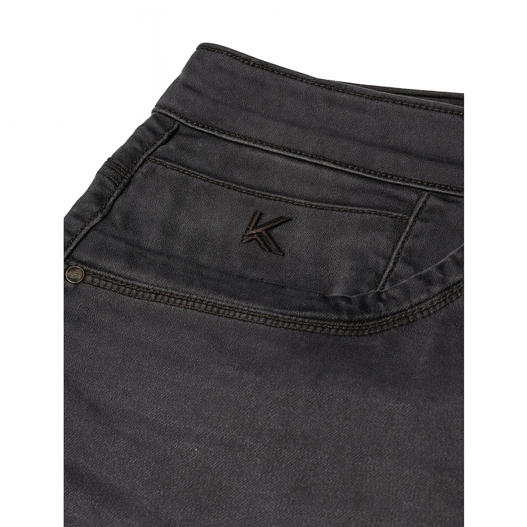 Charcoal grey regular fit straight leg stretch jeans – cotton blend.