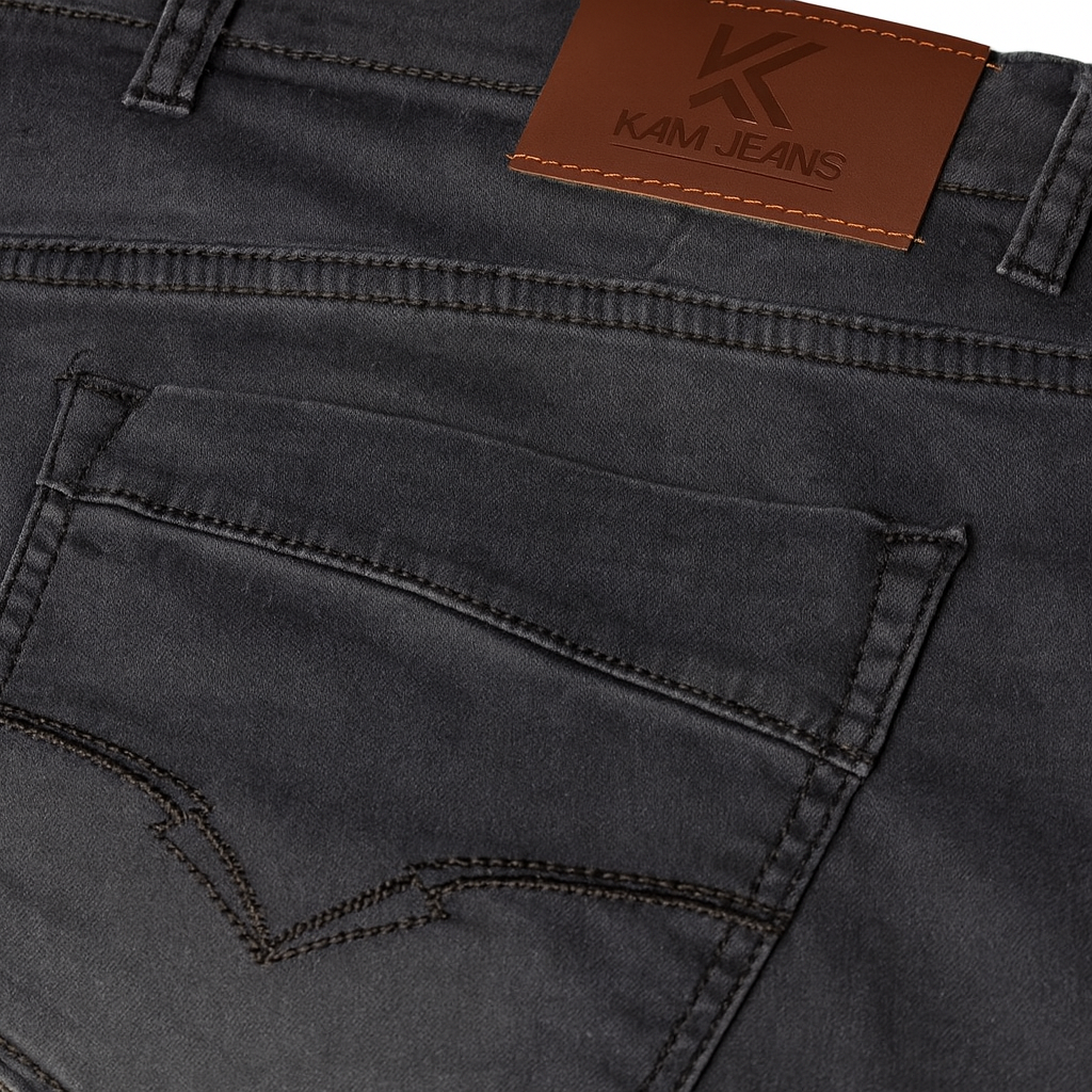 Charcoal grey regular fit straight leg stretch jeans – cotton blend.