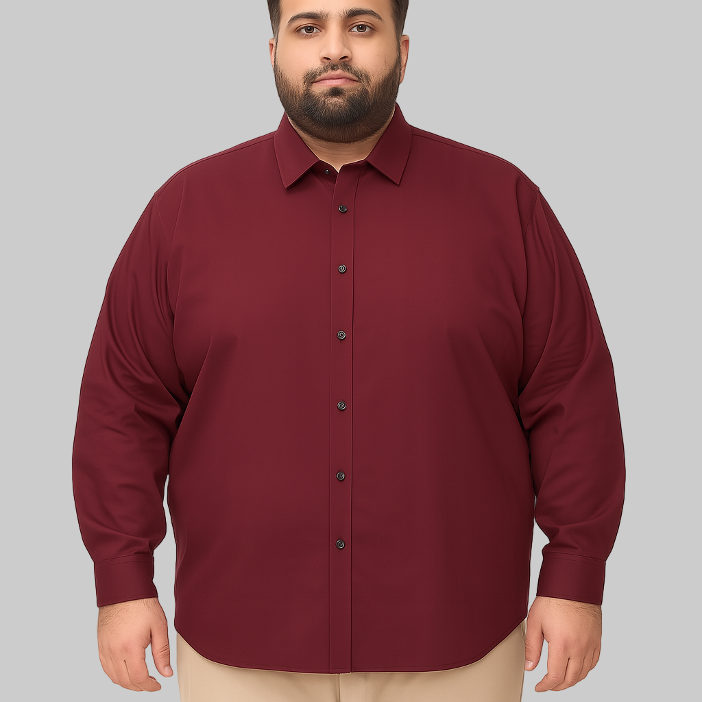 Deep maroon solid casual shirt in plus size with long sleeves