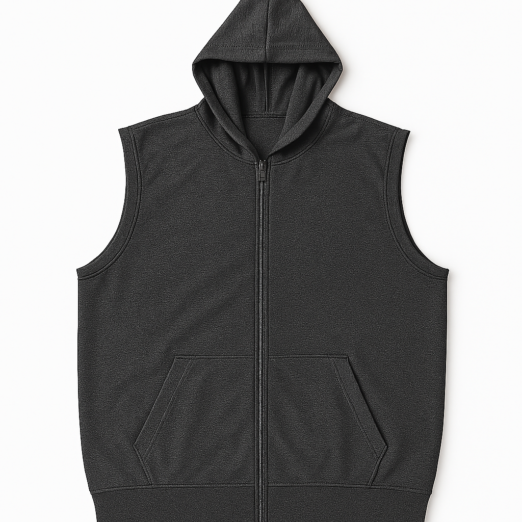 Charcoal Plus Size Sleeveless Zip-Up Fleece Hoodie PSM-9845