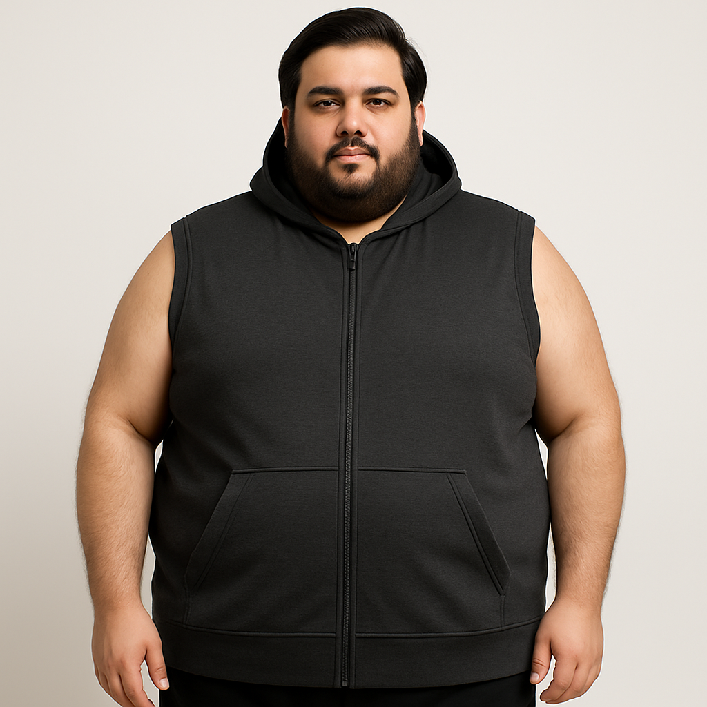Charcoal Plus Size Sleeveless Zip-Up Fleece Hoodie PSM-9845