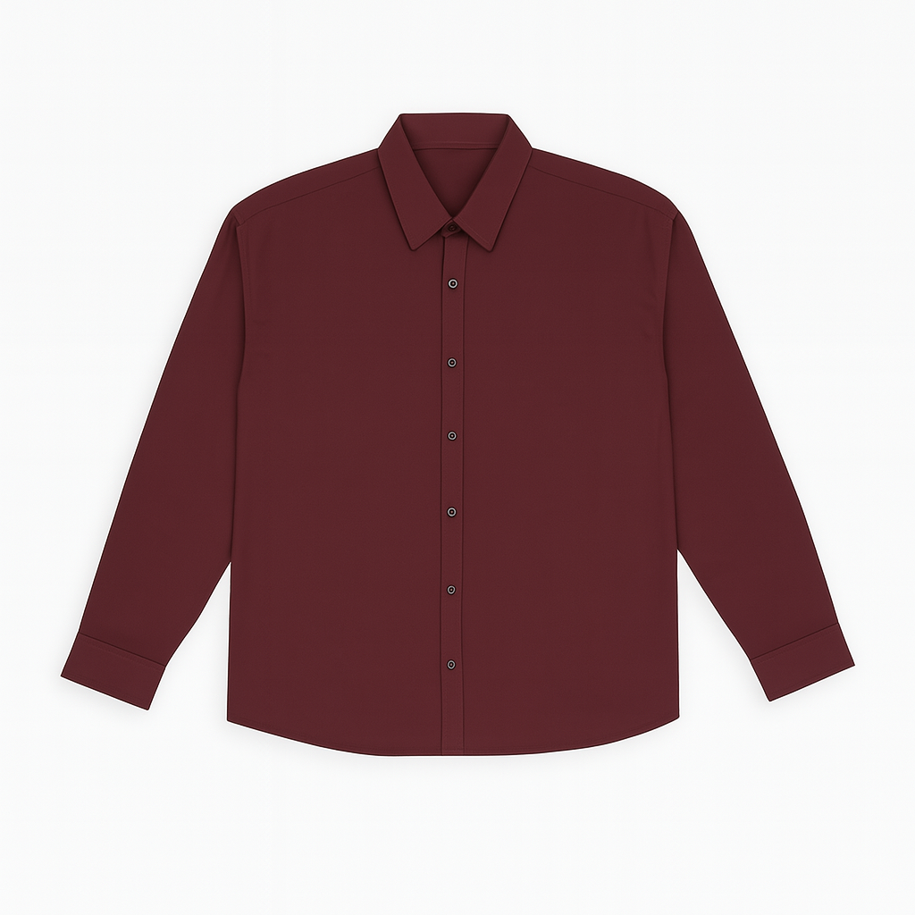 Deep maroon solid casual shirt in plus size with long sleeves
