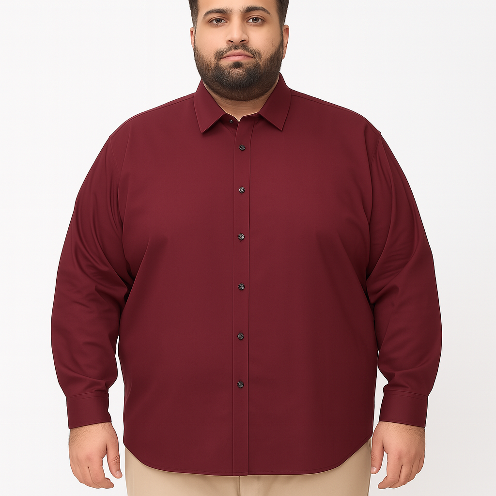 Deep maroon solid casual shirt in plus size with long sleeves