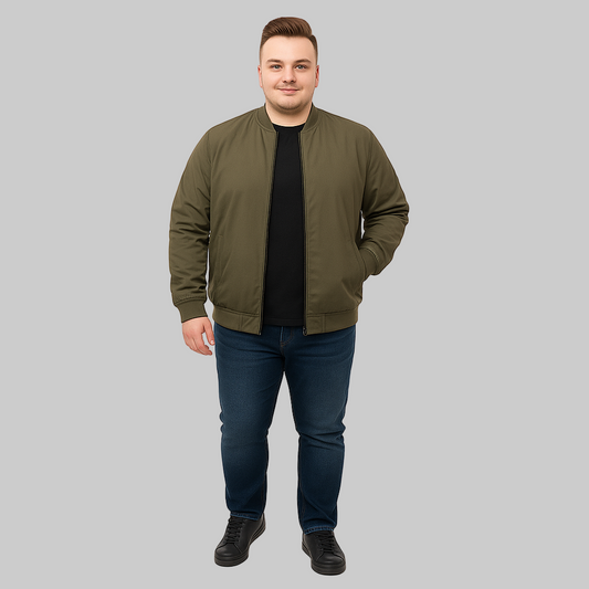 Light Olive Plus-Size Bomber Jacket – Matte Finish PSM-10083