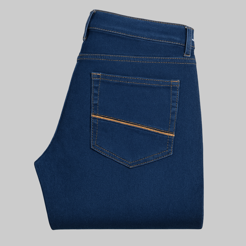 of Big & Tall Classic Indigo Stretch Denim Jeans in indigo wash, regular fit, with stretch fabric.