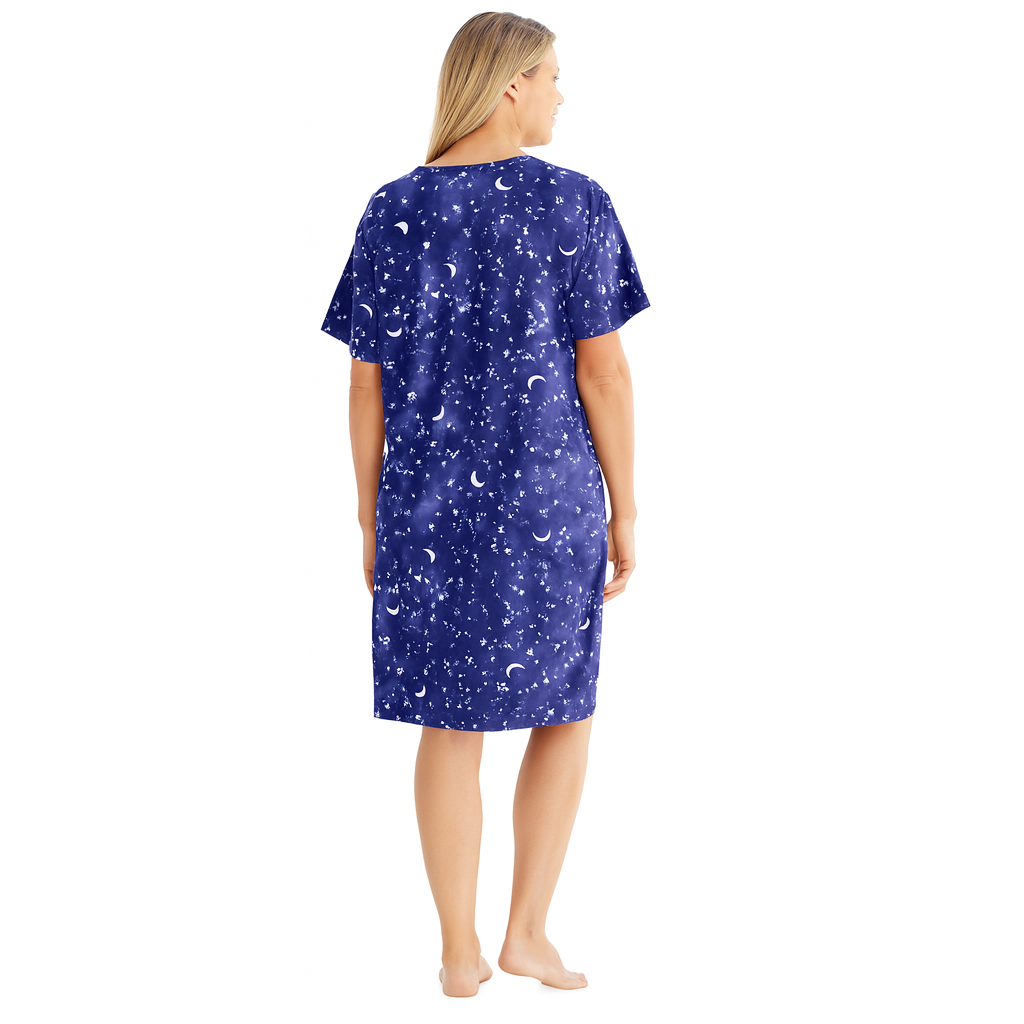 Midnight Sky Moon & Stars Short Sleeve Sleepshirt PSW-9969