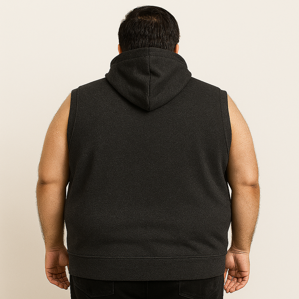 Charcoal Plus Size Sleeveless Zip-Up Fleece Hoodie PSM-9845