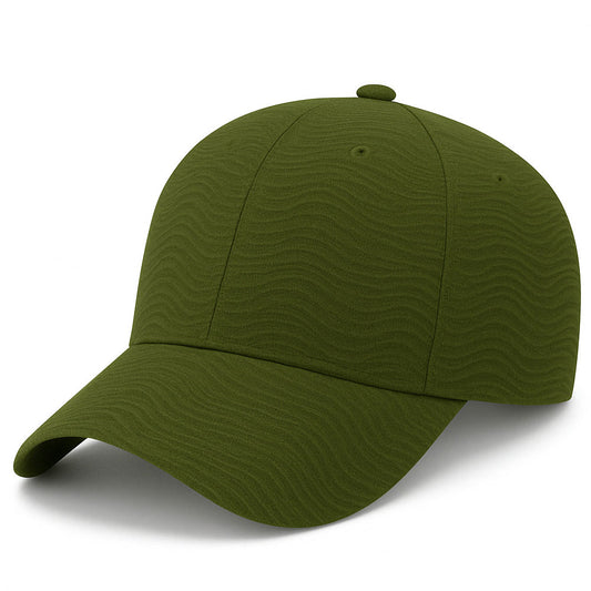Classic Olive baseball cap with zebra-textured fabric and silver buckle on wooden surface.