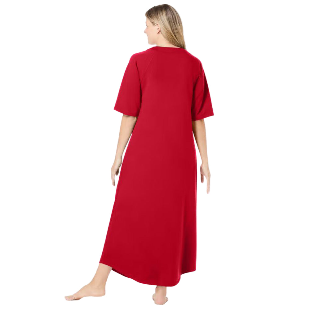 Flat-lay of Classic Red Zip-Front Robe on neutral background