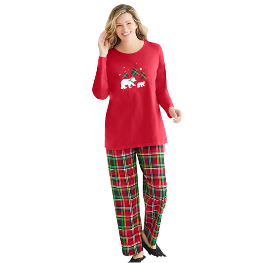 Classic Red Plaid Long Sleeve Knit Pajama Set – Cozy & Timeless