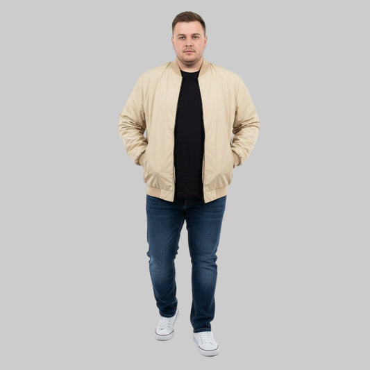 Classic Beige Plus-Size Bomber Jacket – Matte Finish PSM-10081