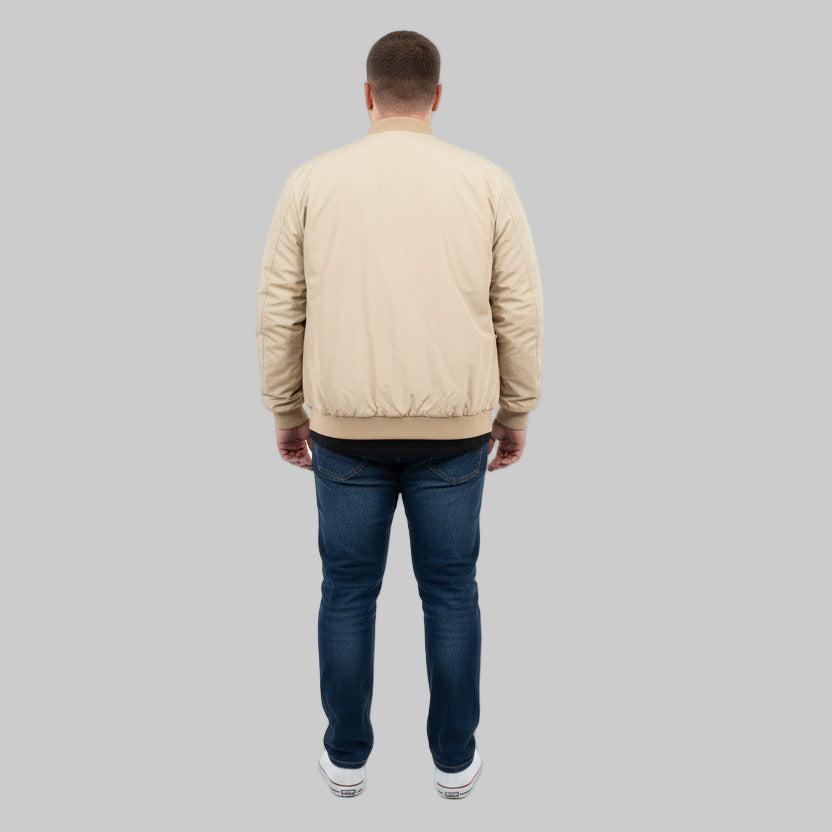 Classic Beige Plus-Size Bomber Jacket – Matte Finish PSM-10081