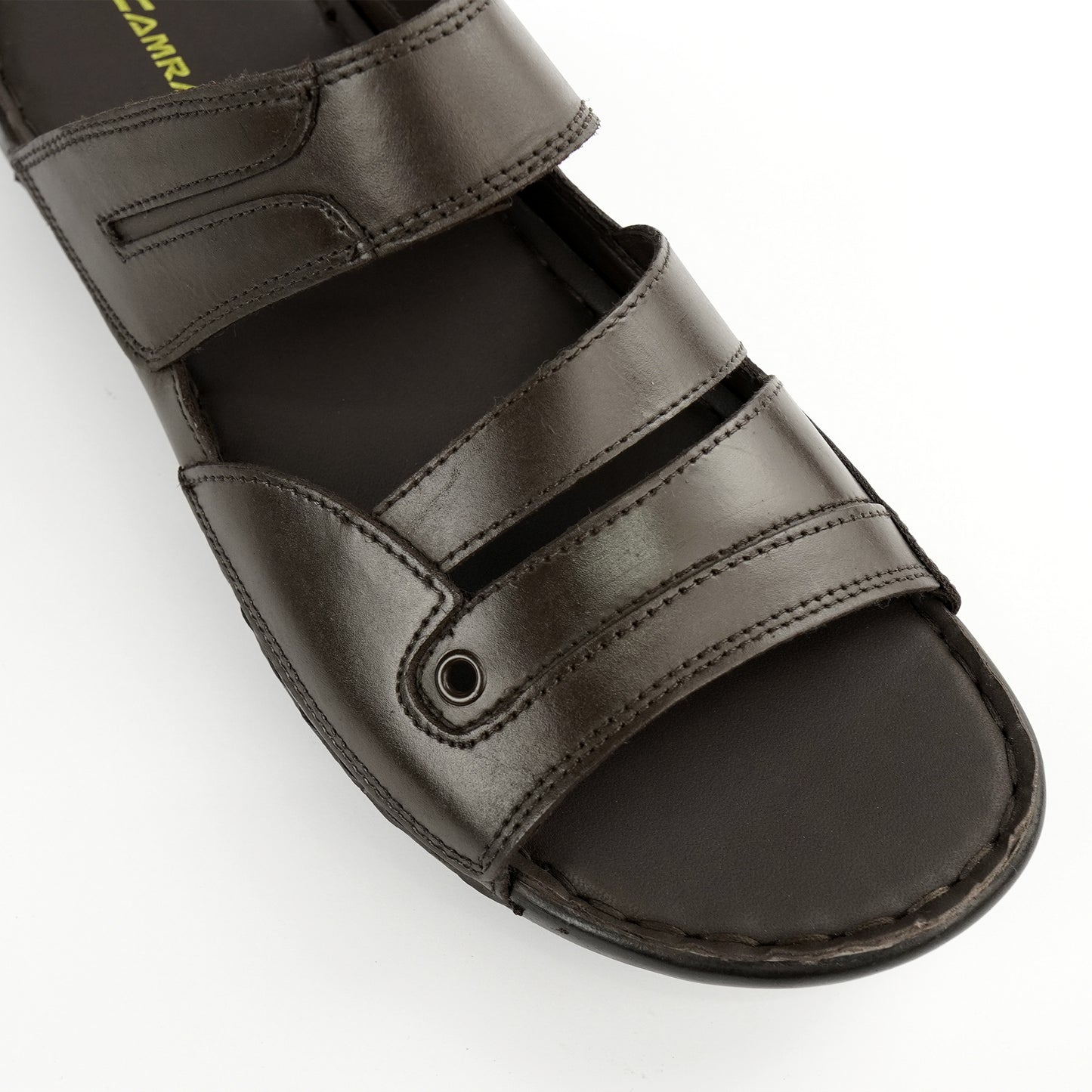 Dark brown leather wide-fit slide sandal with double strap – PlusSize.pk