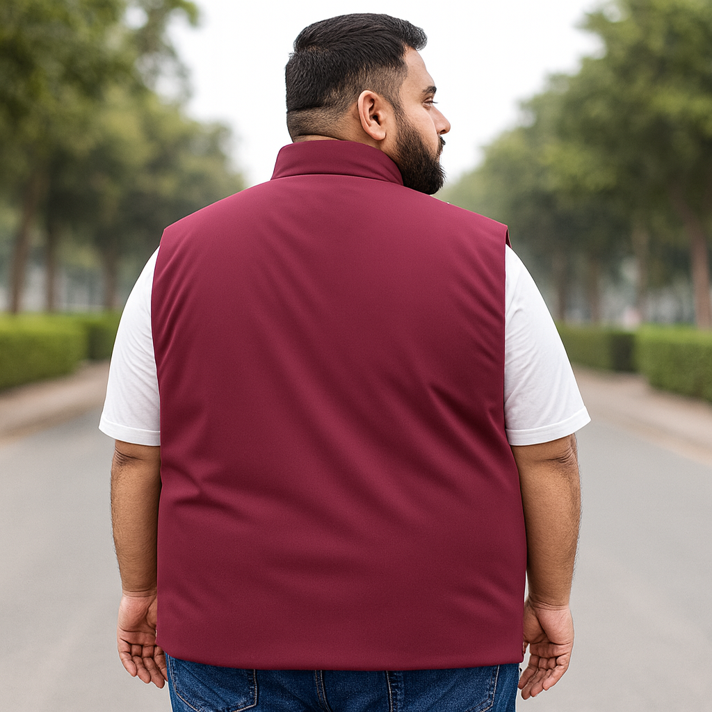 Classic Maroon Plus-Size Sleeveless Puffer Jacket PSM-9998