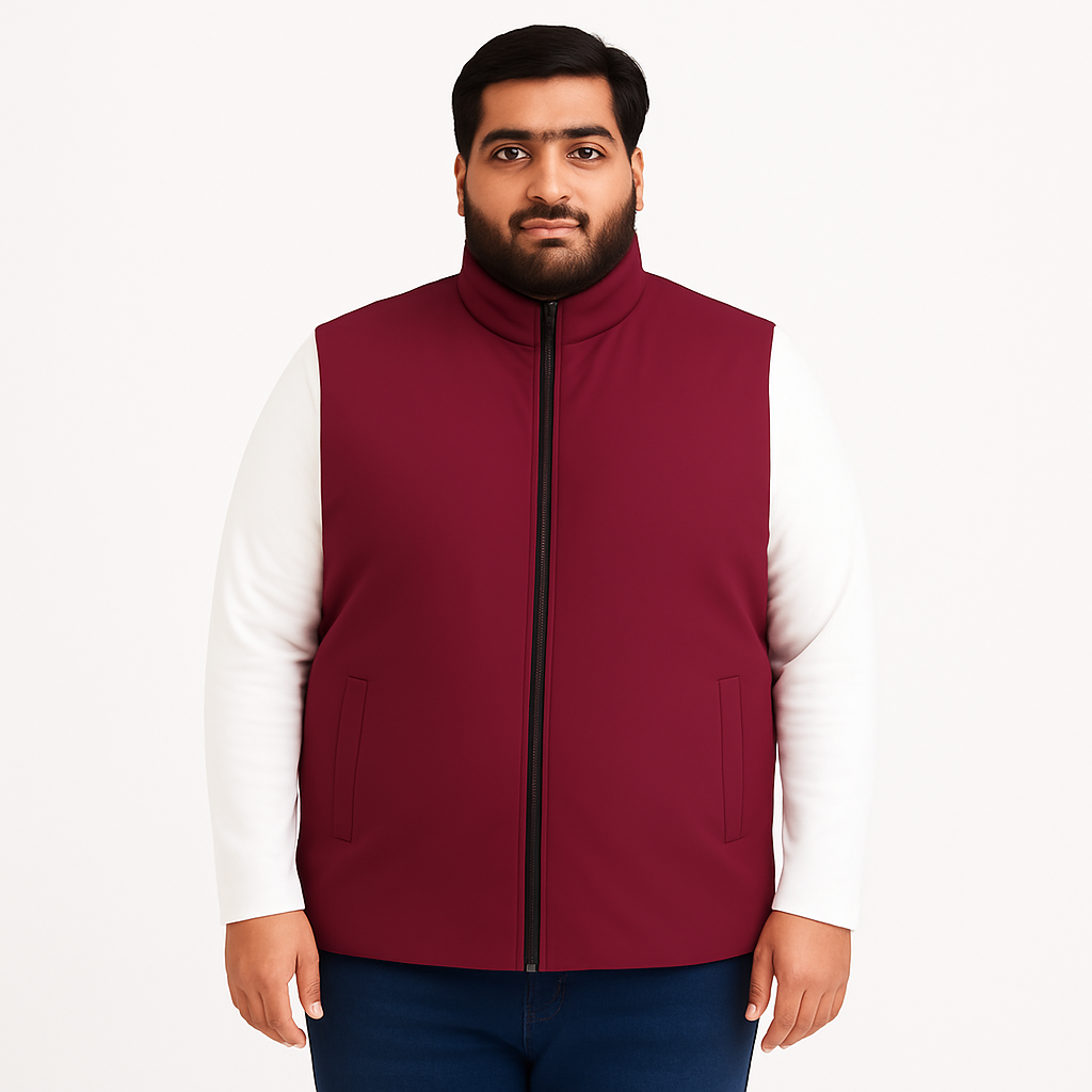 Classic Maroon Plus-Size Sleeveless Puffer Jacket PSM-9998