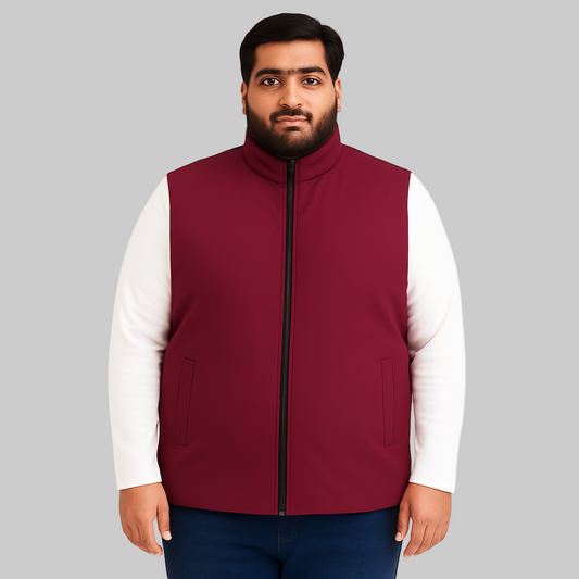 Classic Maroon Plus-Size Sleeveless Puffer Jacket PSM-9998