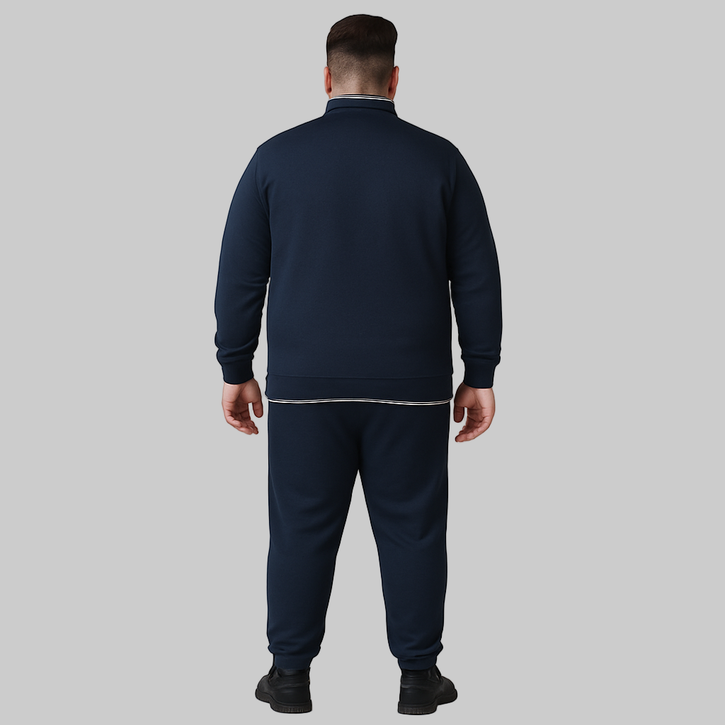 Classic Navy Blue Plus Size Zip-up Tracksuit PSM-10225