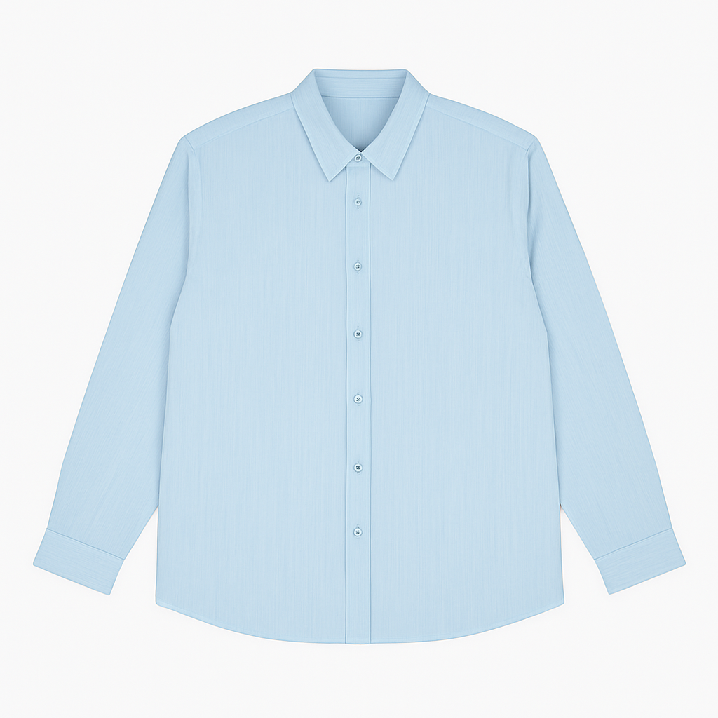 Plus-size Pakistani man wearing sky blue solid full-sleeve formal shirt