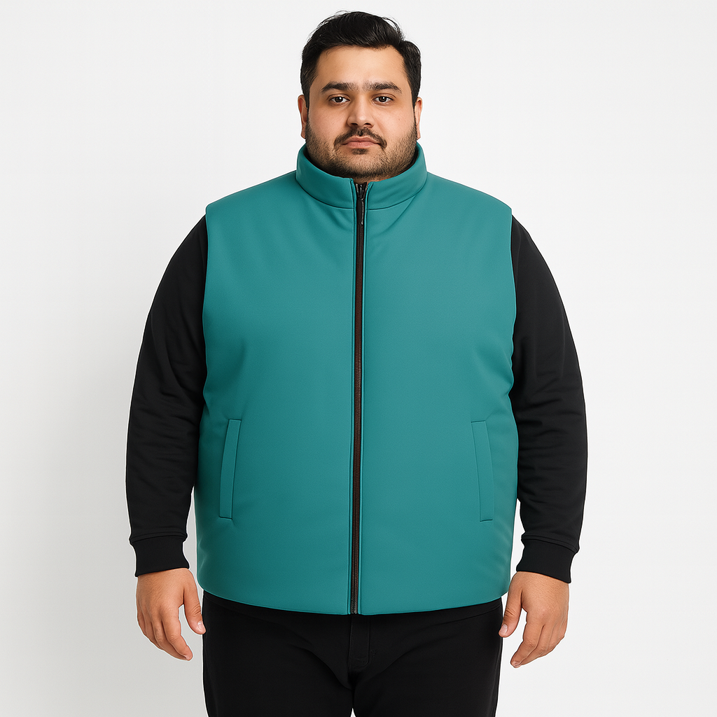 Classic Teal Plus-Size Sleeveless Puffer Jacket PSM-9999