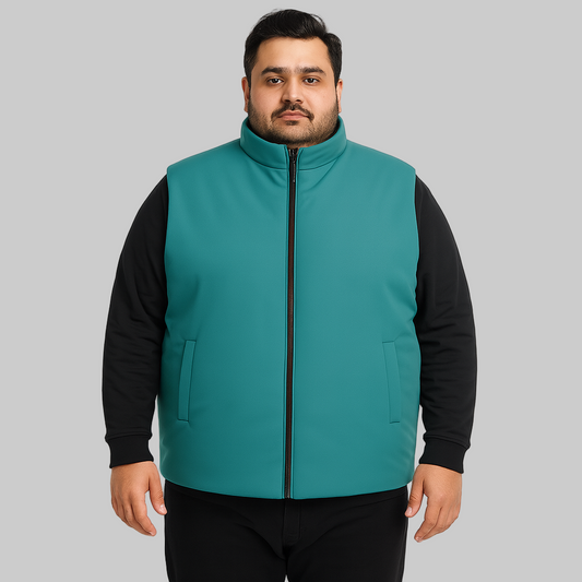 Classic Teal Plus-Size Sleeveless Puffer Jacket PSM-9999