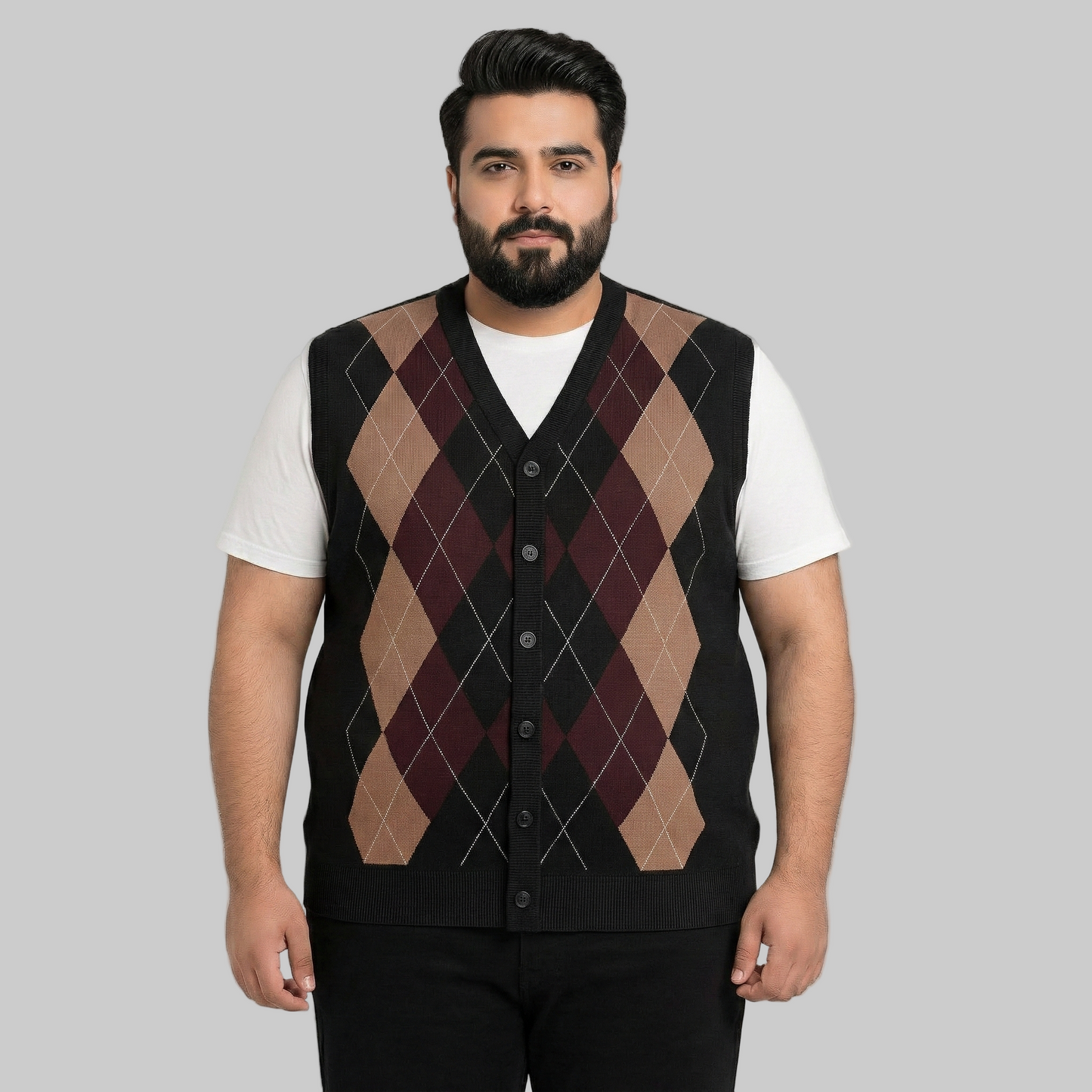 Classic Argyle Knit Button Unisex Sweater PSM-10391
