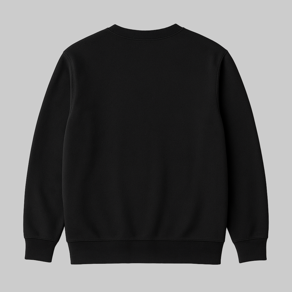 Front view of Classic Black Fleece Crewneck Sweatshirt for plus-size men on a white background.