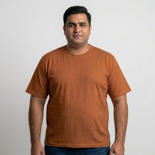 Classic Brown Round Neck T-Shirt in 65% Cotton and 35% Polyester