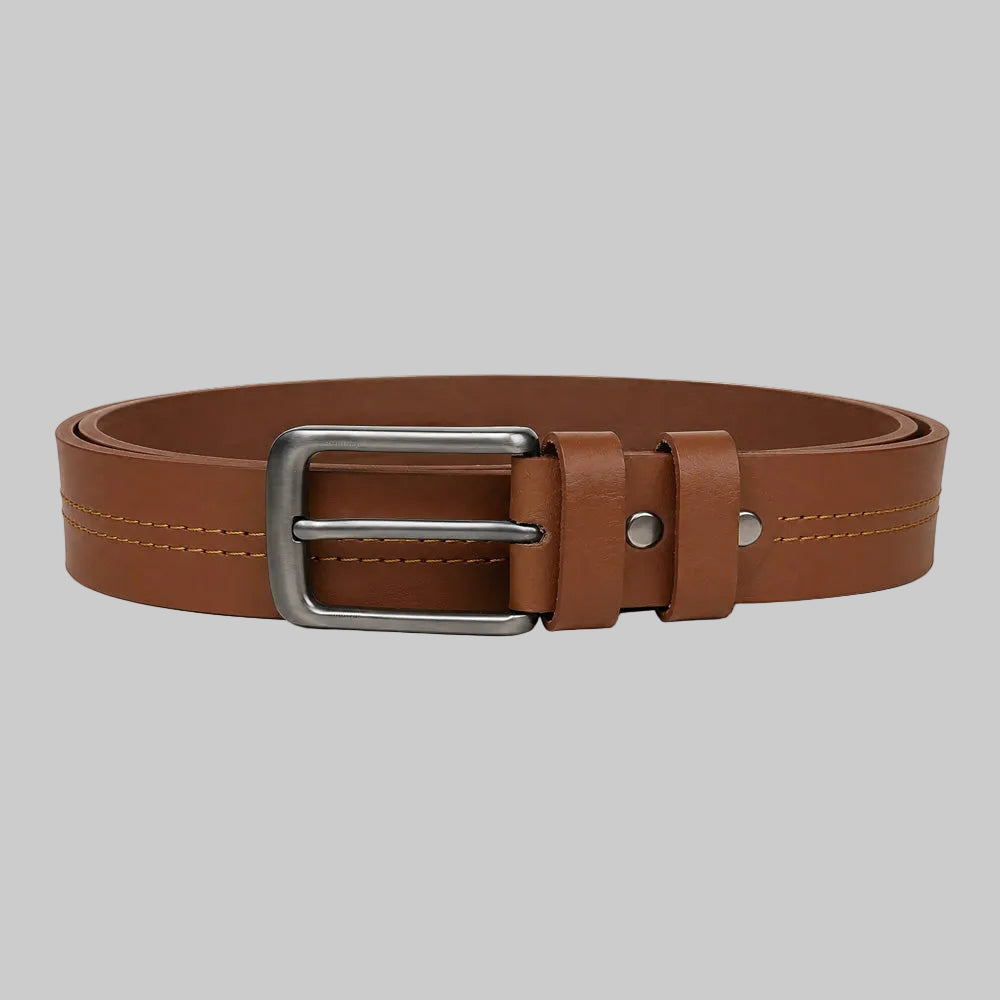 Premium black double stitch leather belt for men featuring premium leather, reinforced stitching, and a durable metal buckle for everyday and formal wear.