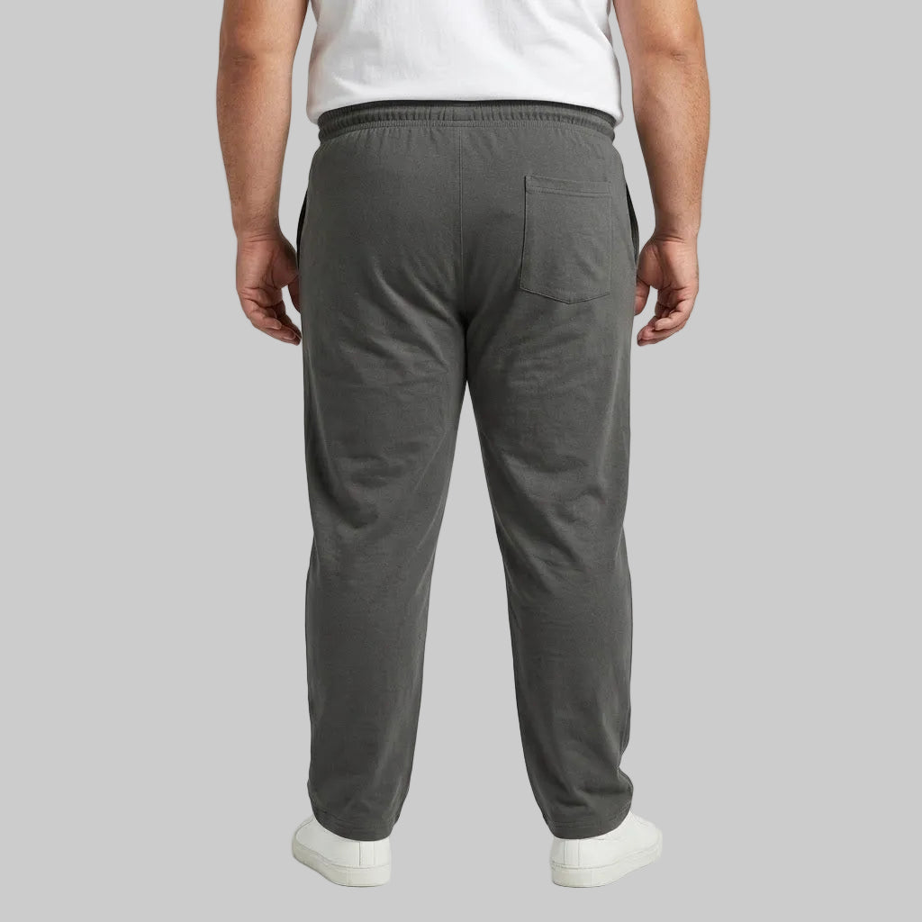 Classic Charcoal Cotton Jersey Trouser made from soft cotton jersey fabric with an elastic drawstring waistband for comfortable everyday casual wear.