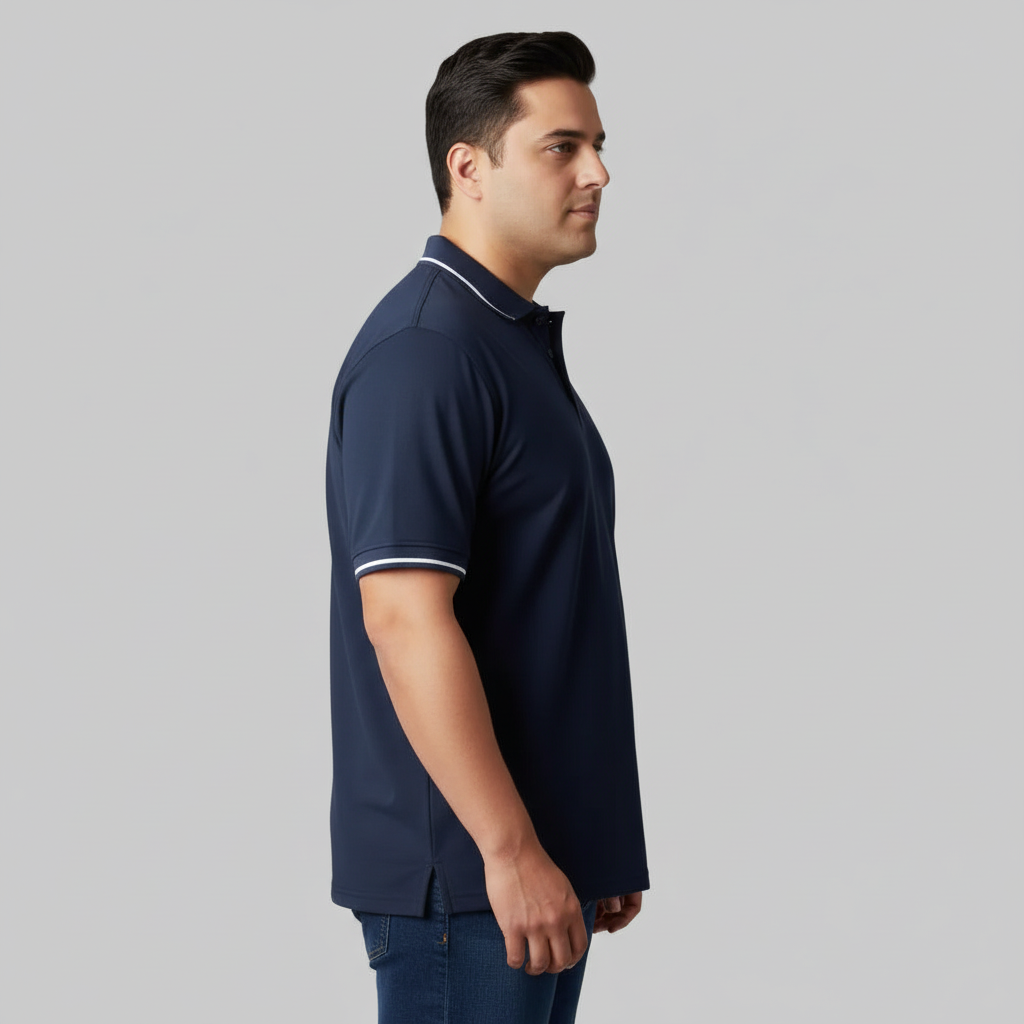 Classic Navy Contrast Tipped Plus Size Polo Shirt PSM-10880