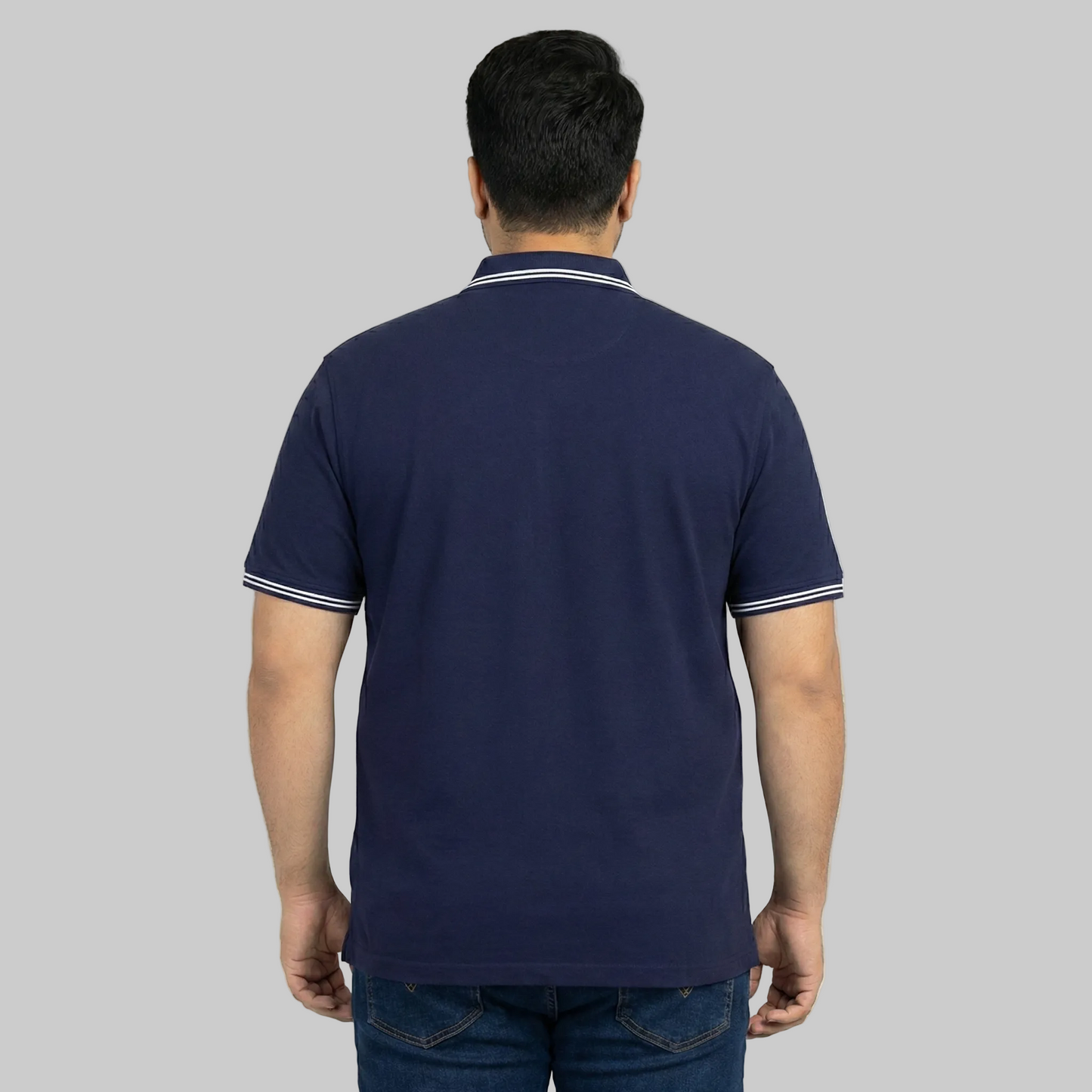 Classic Navy Tipped Collar Plus Size Polo Shirt PSM-10718