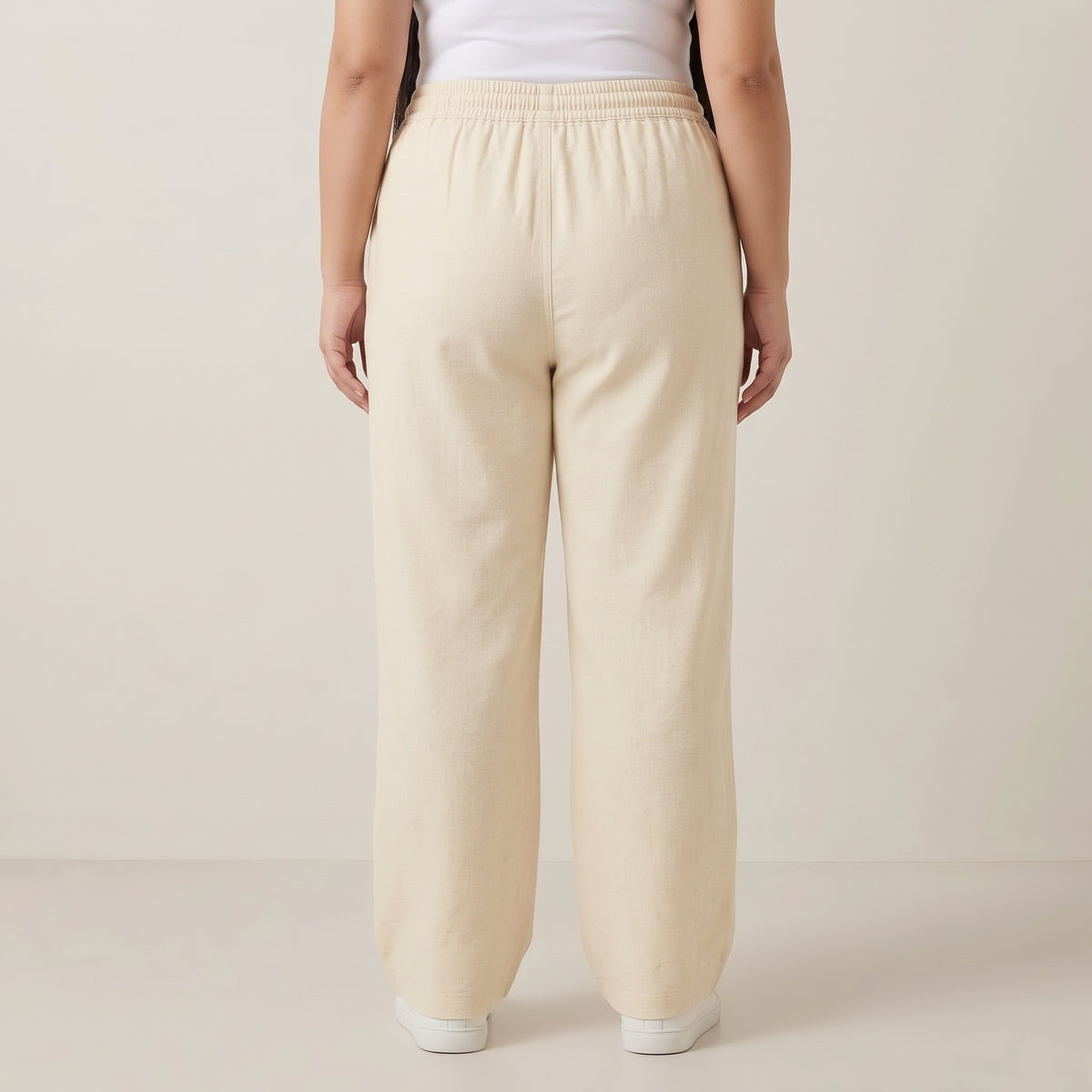 Cream Soft Twill Cotton Baggy Trousers