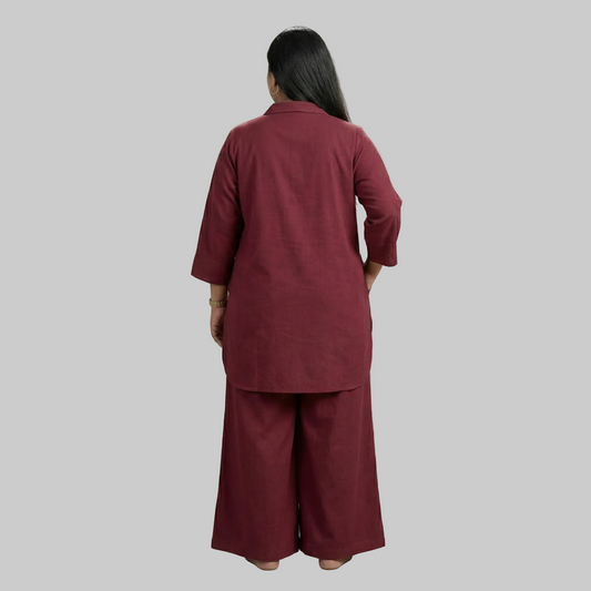 Crimson Flow Co-Ord Set Back View – Plus Size Maroon Cotton Lawn Kurta & Pajama for Women Pakistan