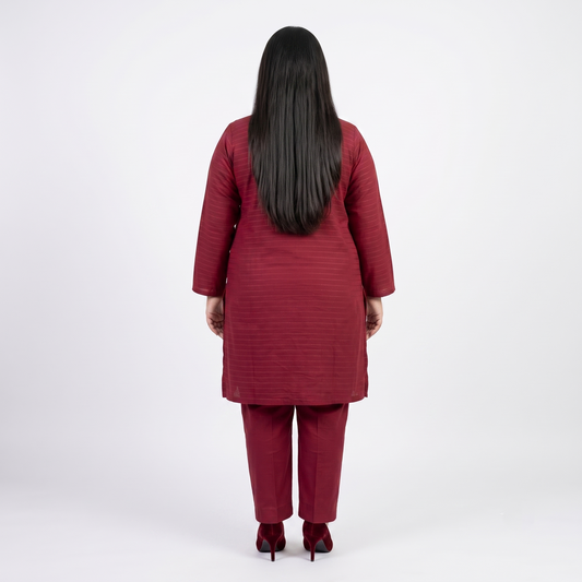 Crimson Stripe Dobby Jacquard Co-Ord Set PSW-11413