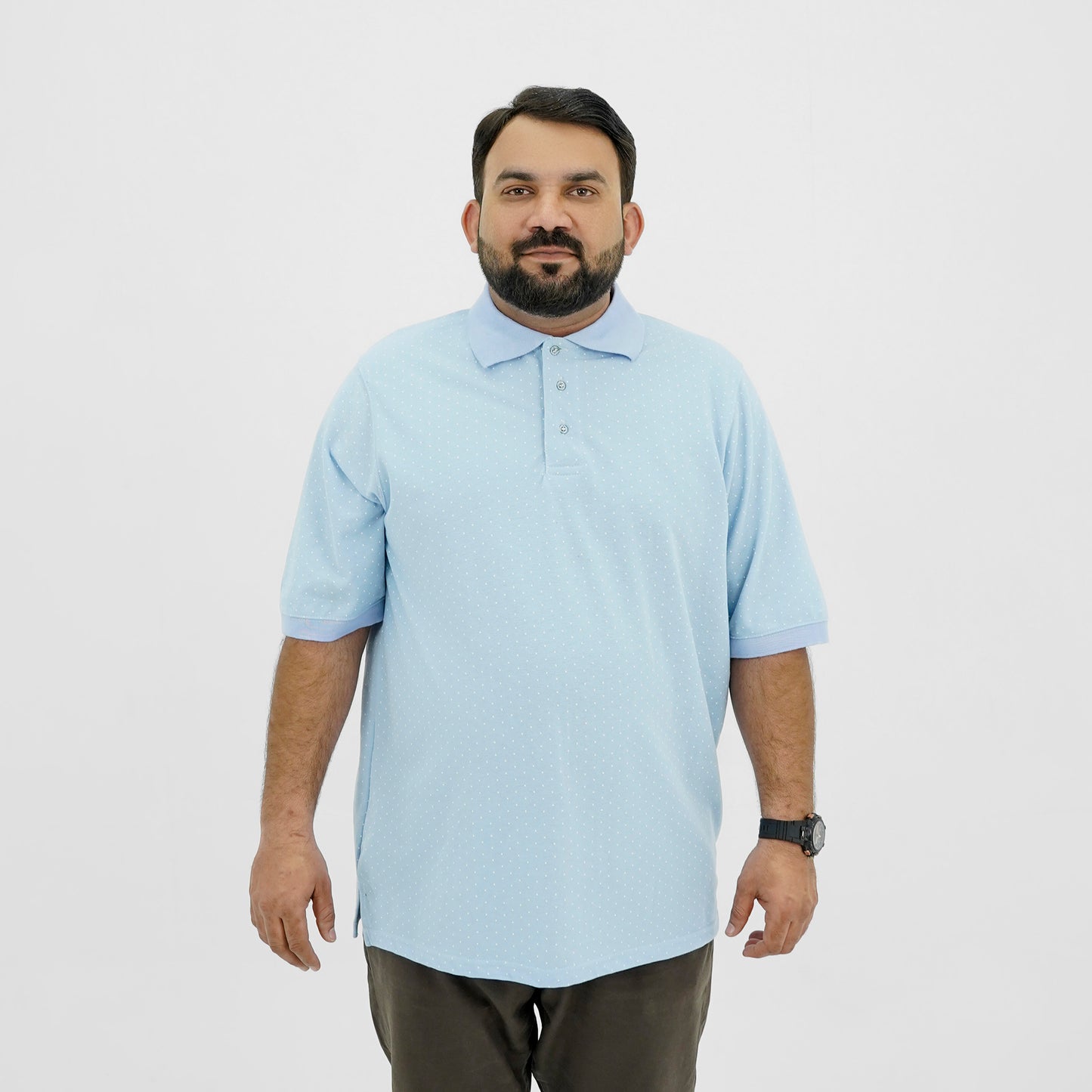 Plus Size Classic Comfort Light Blue Dotted Polo Shirt PSM-9207