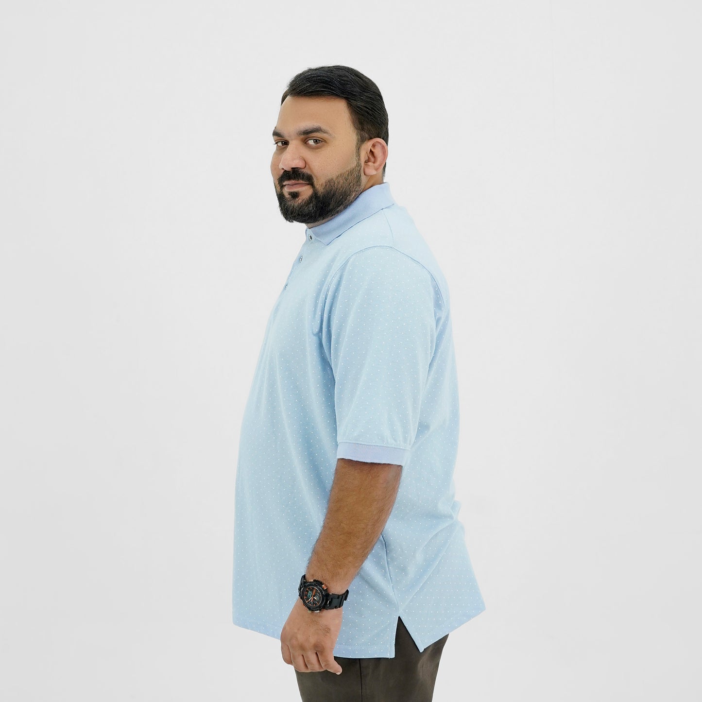 Plus Size Classic Comfort Light Blue Dotted Polo Shirt PSM-9207