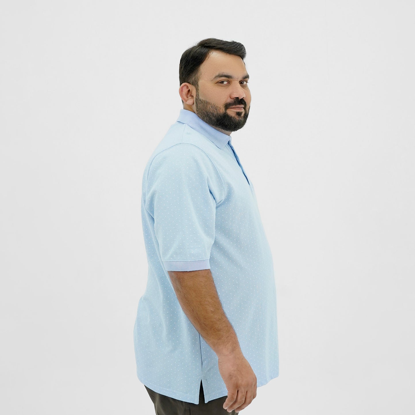 Plus Size Classic Comfort Light Blue Dotted Polo Shirt PSM-9207
