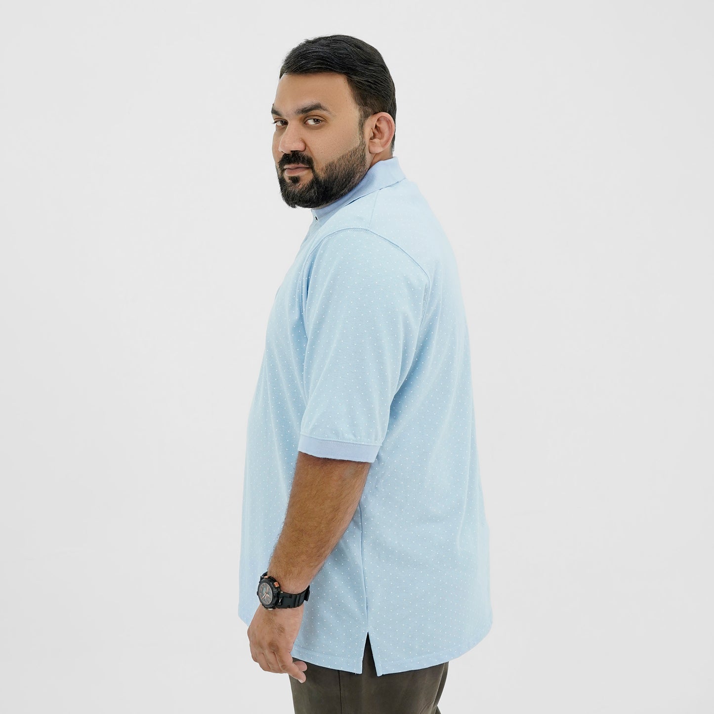 Plus Size Classic Comfort Light Blue Dotted Polo Shirt PSM-9207